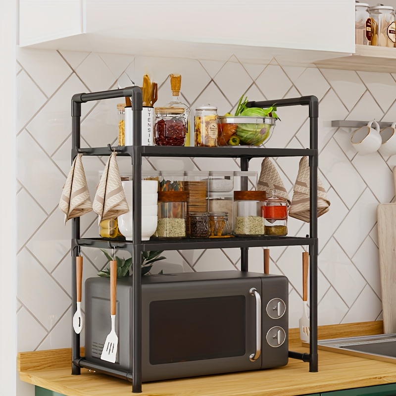 TEMU Multi-functional Kitchen Organizer With Hooks - Waterproof, Versatile Storage Rack Suitable For Microwaves, Toasters, Air Fryers, And Other