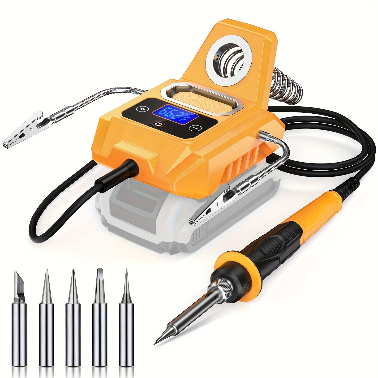 portable wireless soldering station for dewalt 20  batteries quick heating digital lcd display   with 6 soldering tips and manual ideal for and electronic repair battery not included