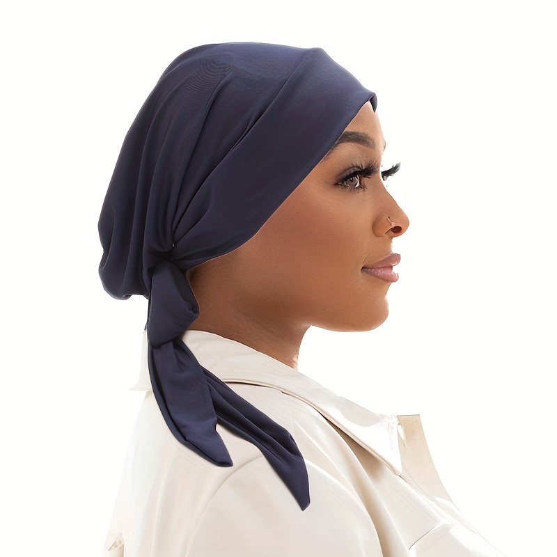 

Classic Long Tail Turbans For Women Solid Color Elastic Head Wraps Casual Beanies Chemo Cap For Women Daily Uses