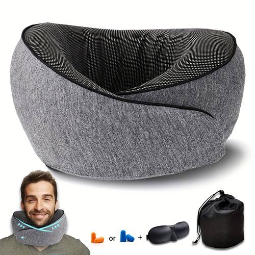 new airplane travel pillow outdoor pillow travel neck pillow neck plus travel pillow 360 adjustable full surround flight neck pillow travel pillow set with mask earplugs gray