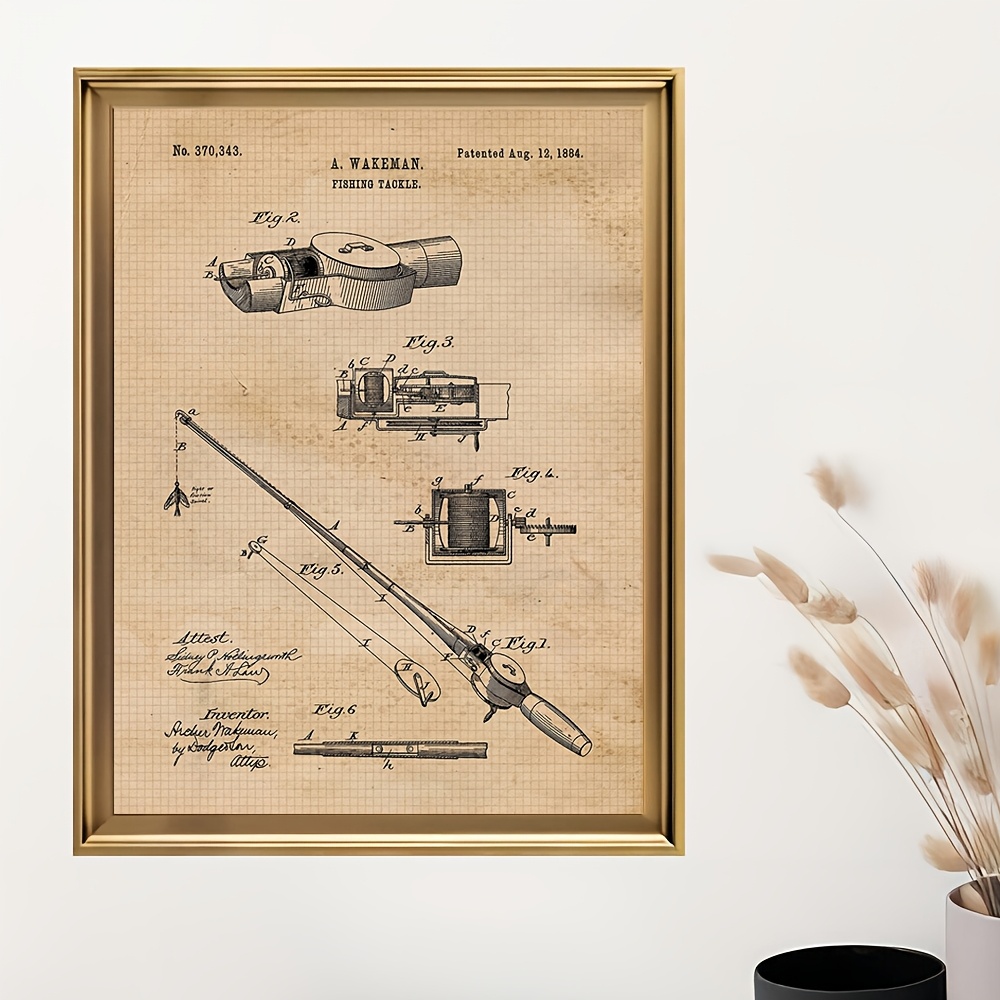 room decor antique fishing rod patent 1884 wall art vintage Temu