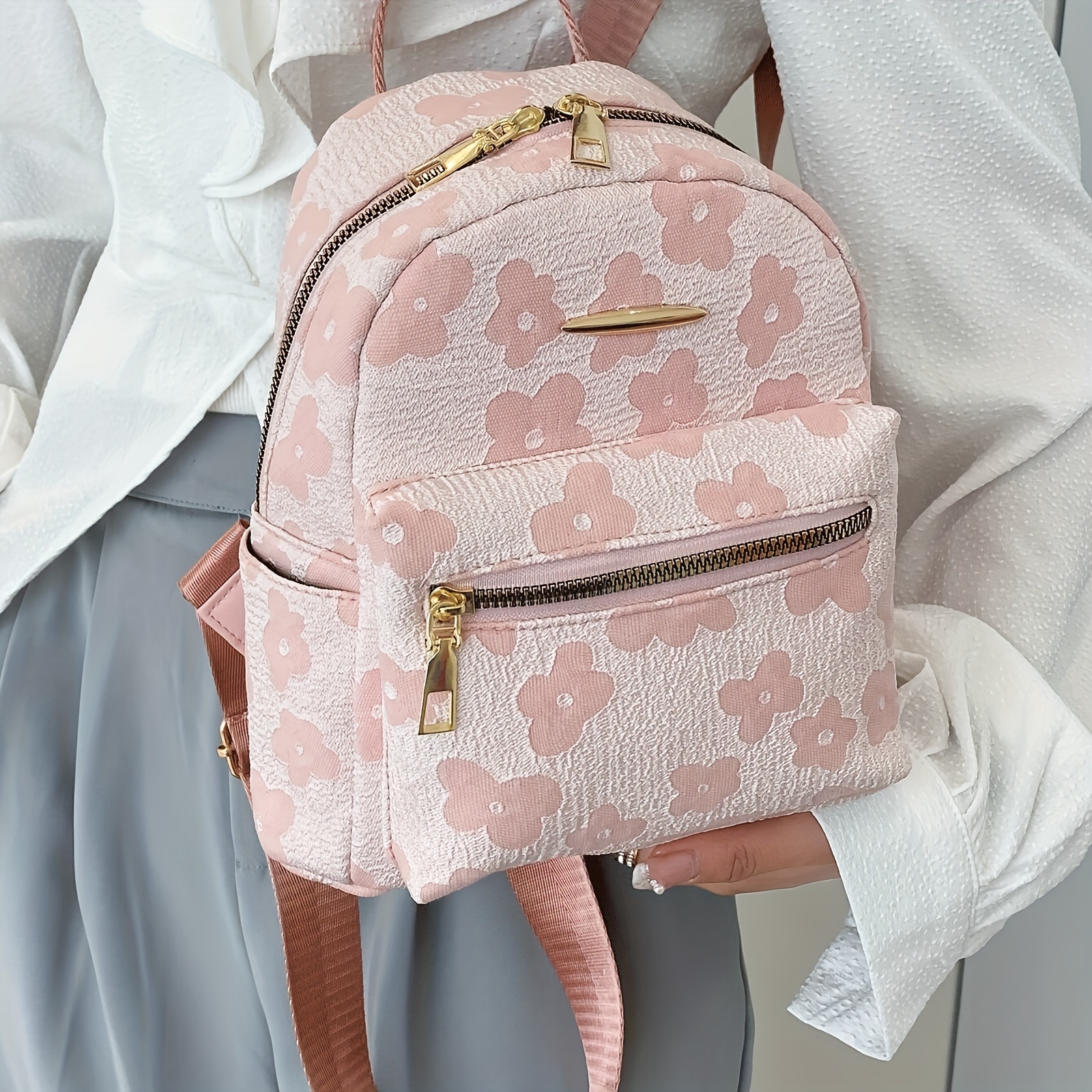 

Mini Sac à Dos Floral avec Bretelles Ajustables - Polyester , Grande , Style Collège Décontracté, Lavable à , Fermeture Éclair, Sac à Dos pour Voyage