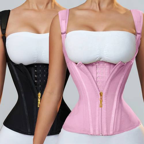 verstellbarer taillentrainer für damen mit reißverschluss- schnallenverschluss, formgürtel, atmungsaktives spandex-latex, handwaschbar, optionen in schwarz oder pink, formgürtel mit sicherem sitz|formgürtel mit reißverschluss vorne|strapazierfähiger stoffgürtel, taillentrainer zur bauchkontrolle