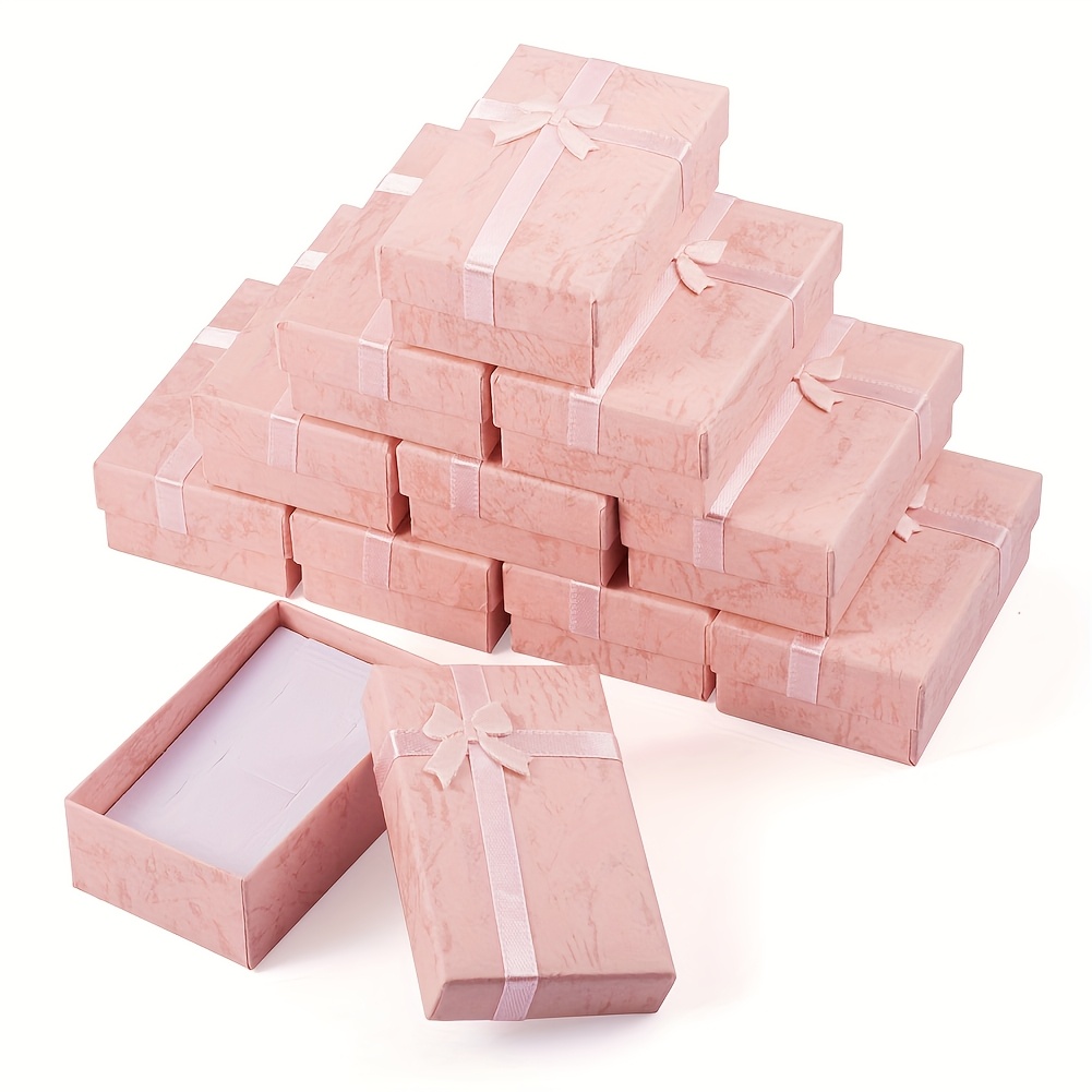 TEMU 12 Pezzi Scatoline Gioielli Quadrate Rosa con in Cartone, per Collane, Anelli e Pendenti, Lunghezza 3,17 Pollici (80,5 mm), Larghezza 1,97
