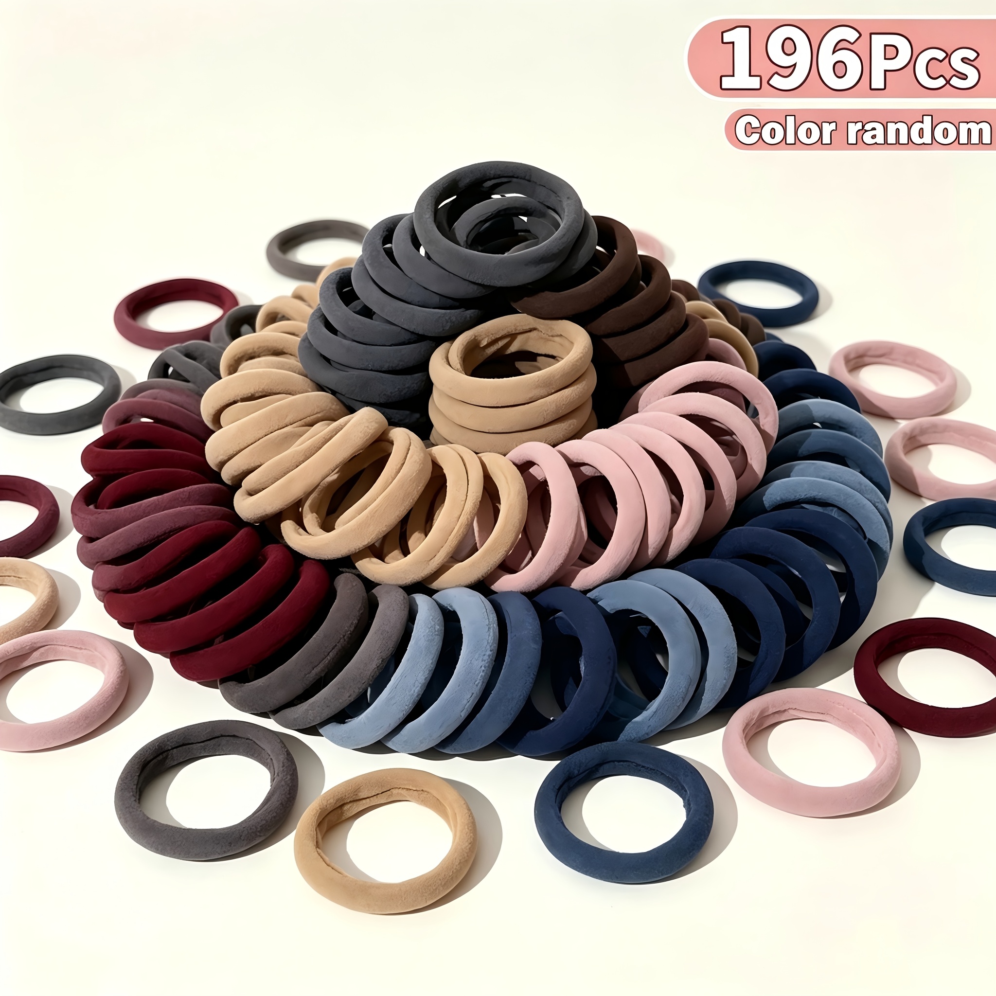 TEMU 196pcs Women's Random Mixed Solid Color Retro Easy Hair Ties, High Ponytail Fixed Hair Rings, Suitable For Daily Tying And Sports Hair Fixing,