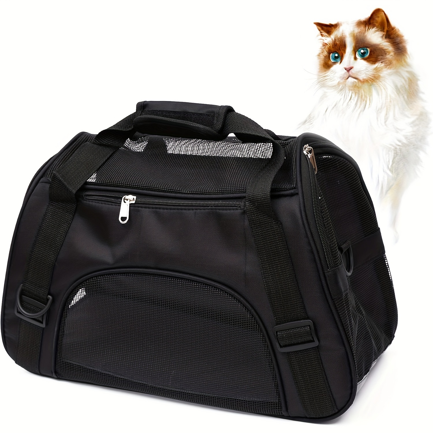 

Nylon Soft-sided , Portable Airline Approved Travel Tote, Ventilated Design, With To 15 Lbs, For Cats And Small Dogs, Pet Travel, Black