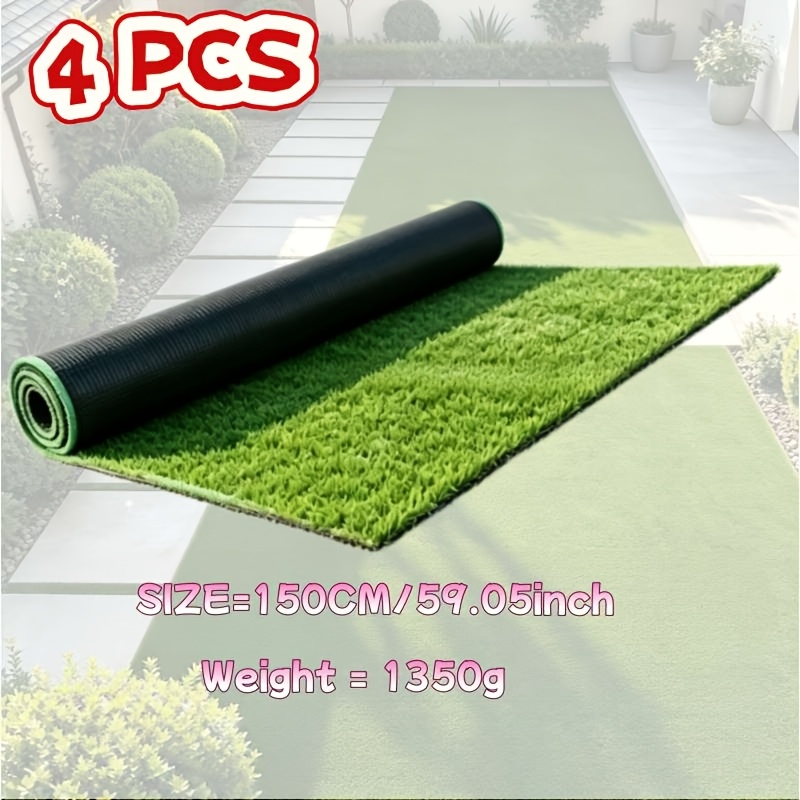 TEMU 4pcs Set - 6m/59" High-quality Uv-resistant Artificial Grass Mat | Realistic, Uv-resistant, And Durable, Made Of Plastic Material For Greenery.