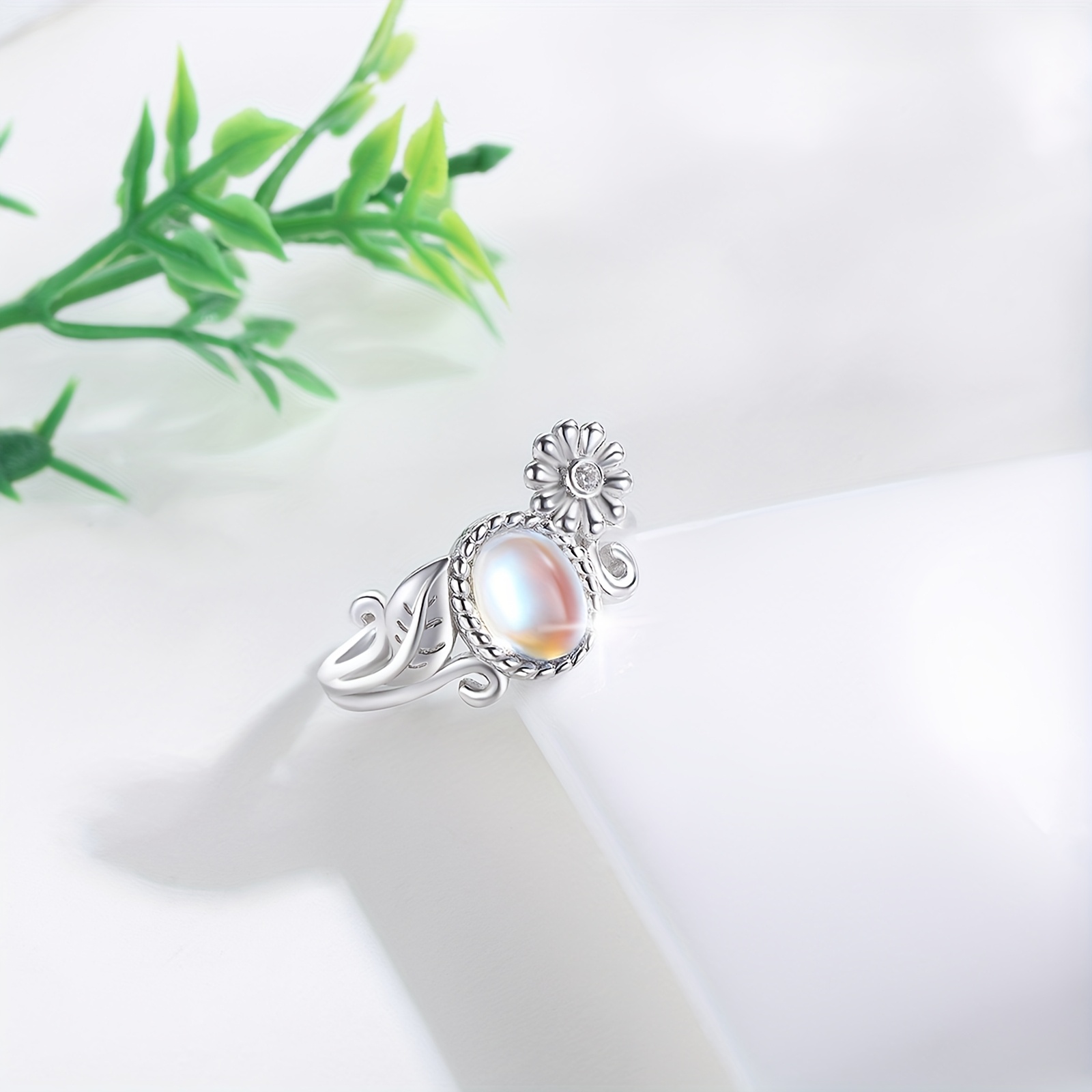 Daisy Moonstone Ring 925 Sterling Silver Women'S Mood Ring Daisy Jewelry