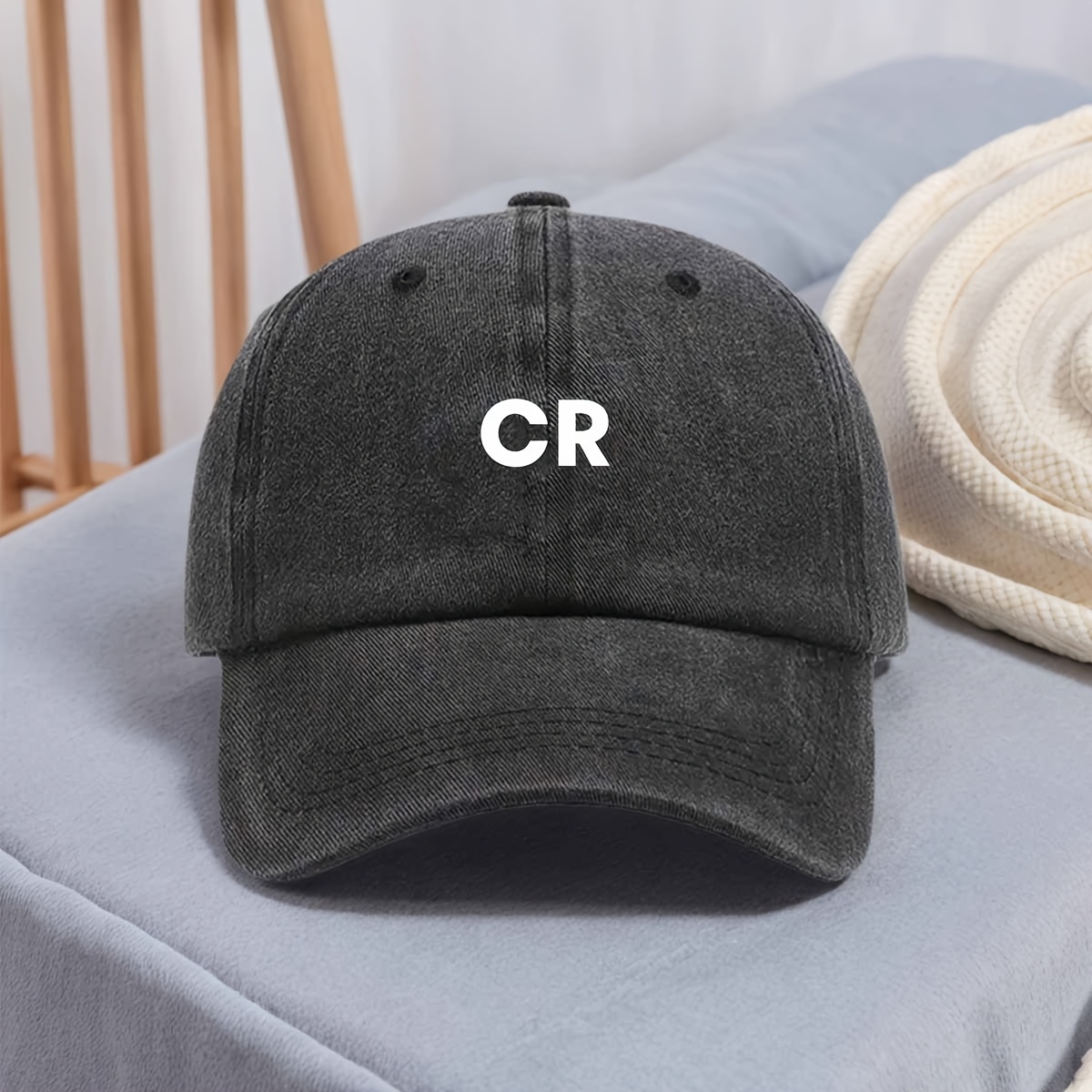 TEMU Adjustable Snapback - Vintage Washed Distressed White/black/brown/pink Baseball Hat With Lettering, Lightweight & One-size-fits-all For Parties,