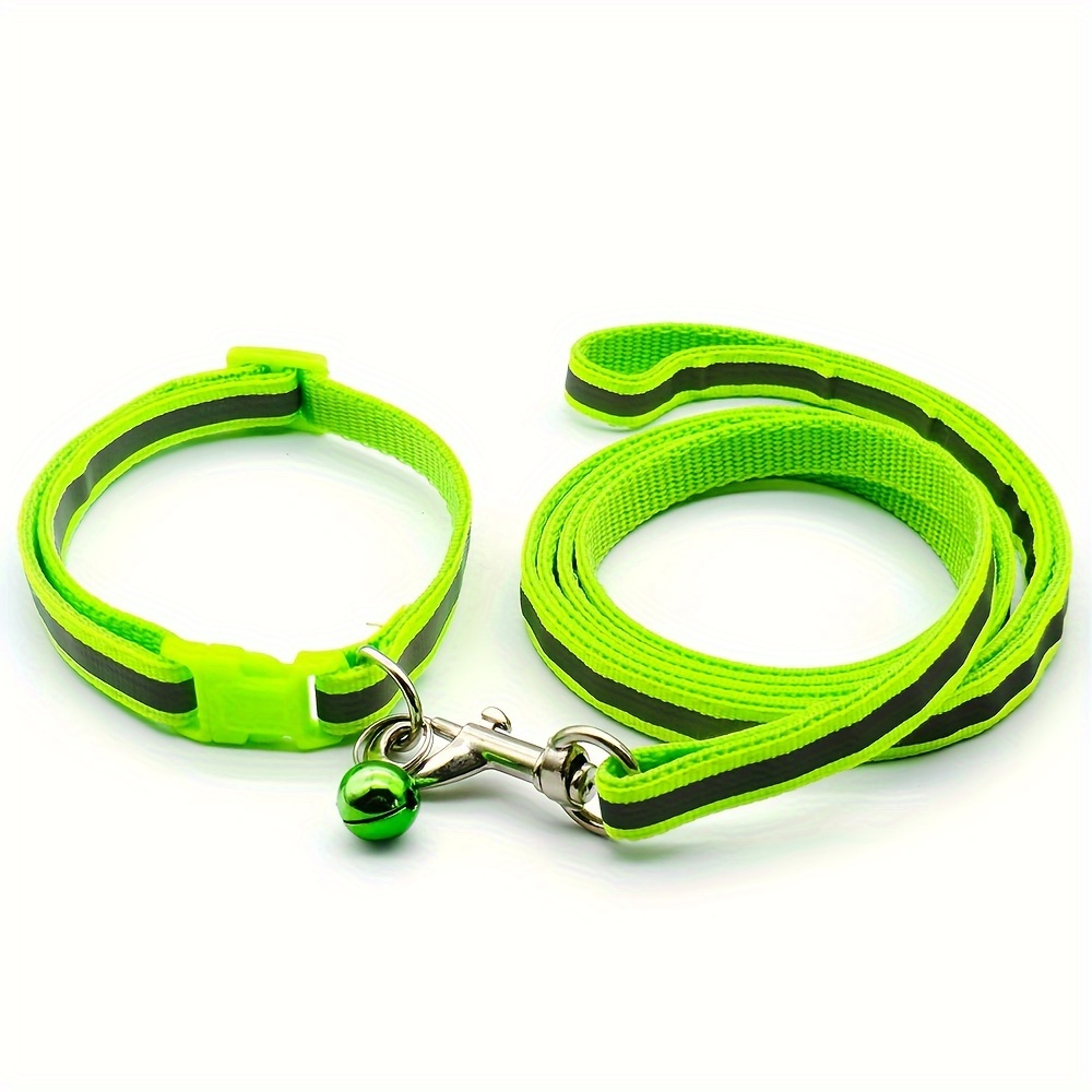 Image of Reflective Dog Leash And Collar (for Small Dogs And All Cats), Adjustable Dog Collar And Leash Set Outdoor Dog Walking Collar, Without Battery