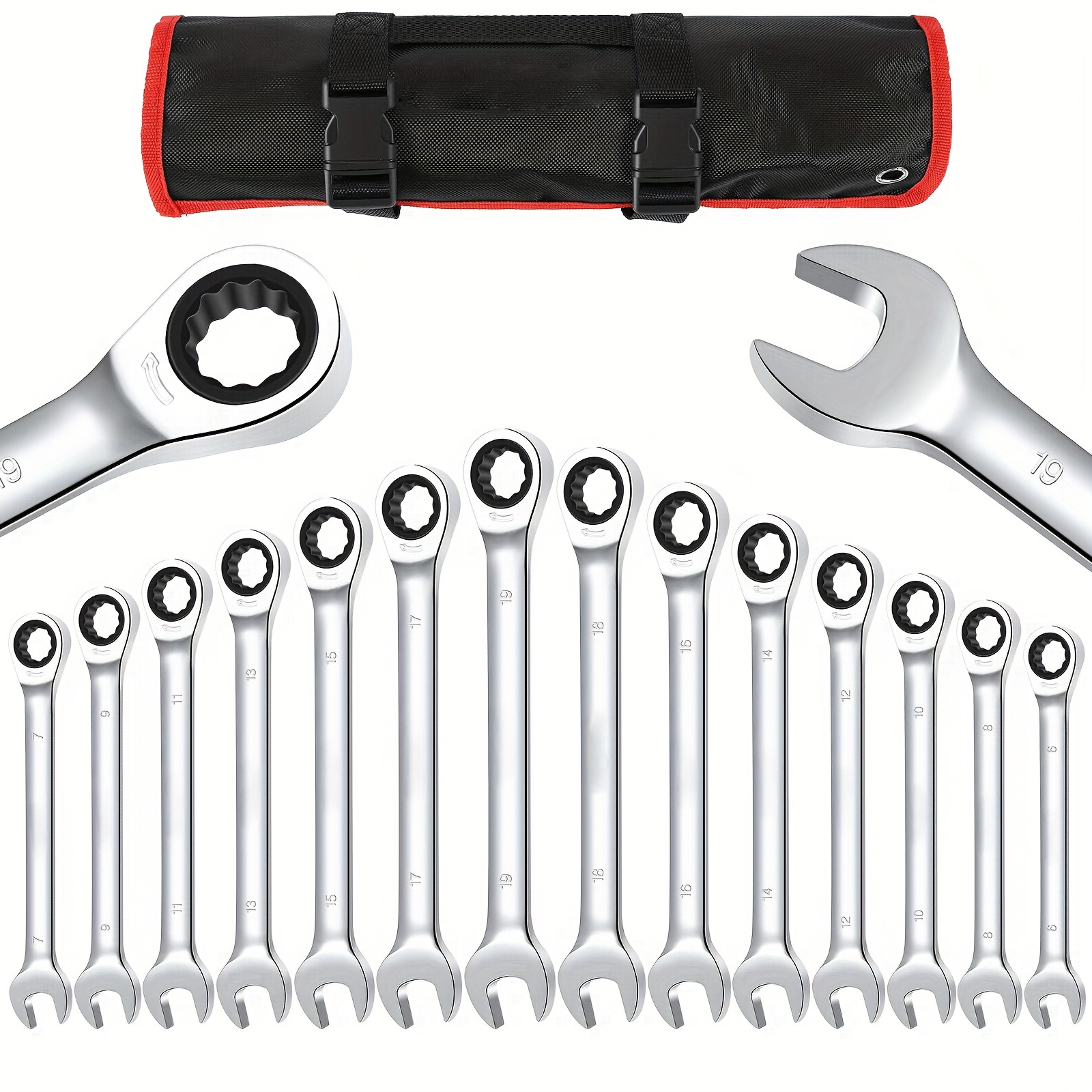 

14 Pieces Wrench Set, Fix-head Ratcheting Combination Set, Metric 6-19mm, 72-teeth, Cr-v Steel Ratchet Wrenches Set With Storage Bag For Truck Garage Projects