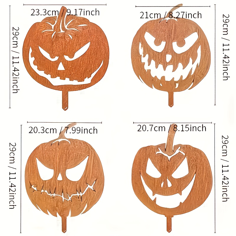 Image of 4pcs Halloween Pumpkin Silhouette Metal Garden Stakes - Perfect For Halloween, Christmas, And Easter Decor | Outdoor Yard, Lawn, Patio, And Haunted House Accents - Decoration, No Batteries Required