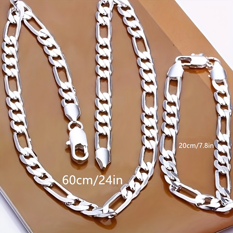 1 Set Of 4mm Silvery Men's And Women's Necklace, Jewelry Necklace Bracelet Set;