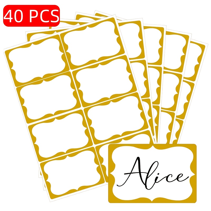 40/160pcs Golden Name Tags, 2.25" X 3.5" Name Tag Stickers With , Adhesive Name Tags Sticker, Name Badges Labels For School, Office, Home, Party, Conferences, New Year