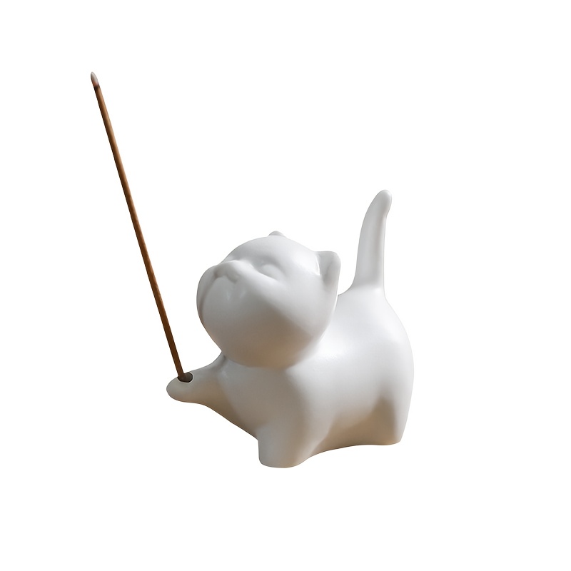 TEMU 1 pièce Porte-encens en Céramique Blanc Chat & Orange avec Support de Chat - Pot à Encens Décoratif pour Bâtonnets , Fonctionnement Piles,