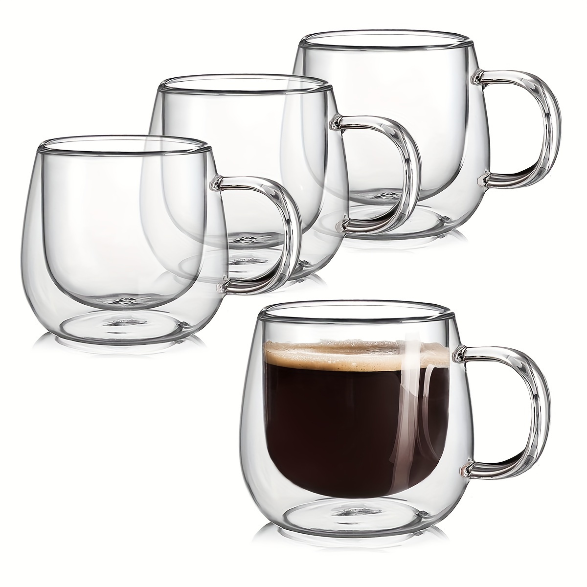 

4pcs, Double- Layer Glass Coffee Mugs, Reusable Glass Cups, Suitable For Espresso, Latte, Cappuccino And Tea, Dishwasher Safe, Gift For Family And Friends, Household Gadgets