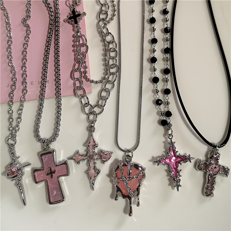 13pcs y2k-inspired alloy jewelry set: heart, cross, star, skull