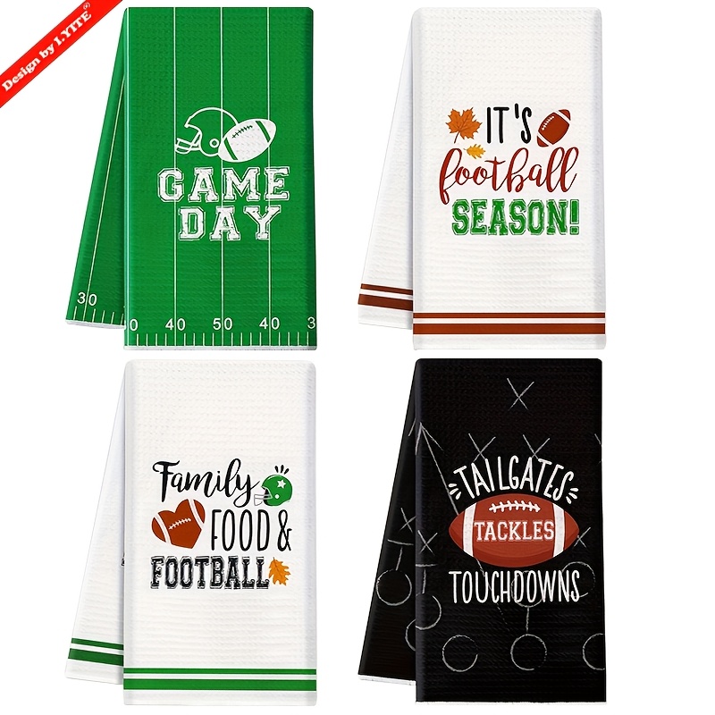 TEMU 4pcs Set Funny Kitchen Towel, Vibrant Football Sports Themed Print - 16x24 Inch Super Absorbent, Multipurpose, Quick-dry Dishcloth, Hand Towels,