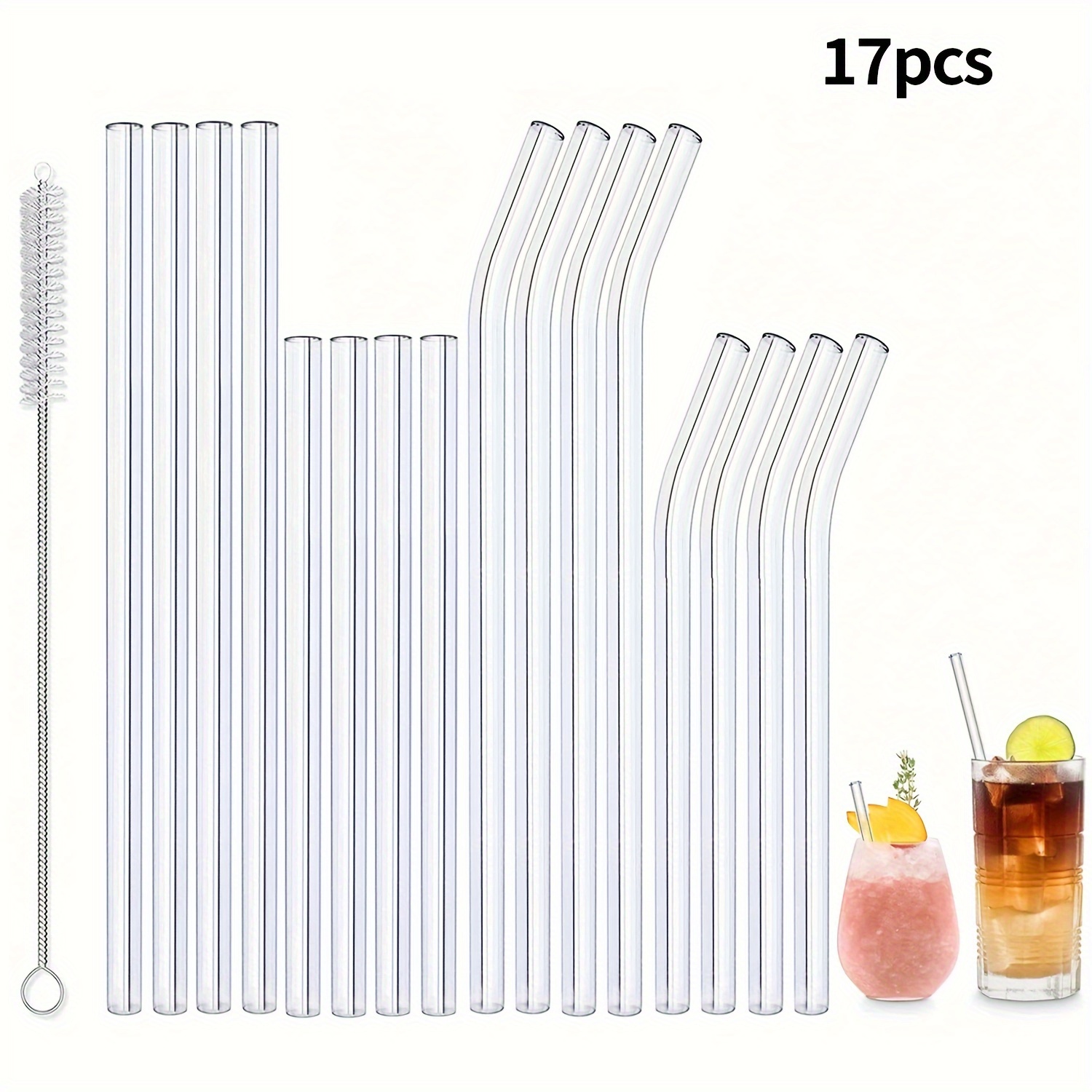 Image of 9/13/17pcs Glass Straws, Transparent Straws, For Drinking Milk Water, Holiday Party Wedding Beach Decor Straws, Kitchen Utensils, Party Supplies