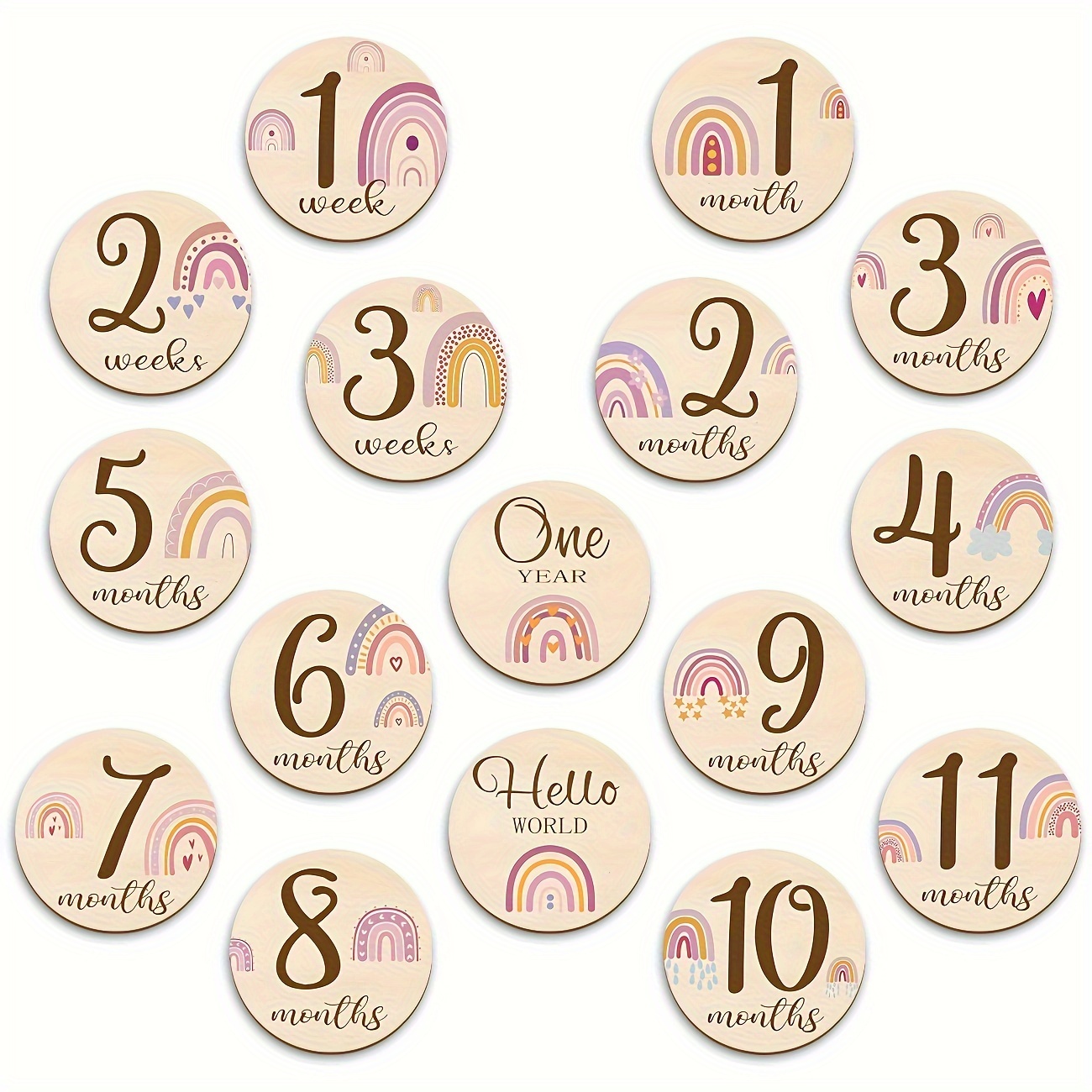 

16pcs, Monthly Milestone Cards Perfect Newborn Recording Card With Cute Rainbow Pattern Photography Props To Document Growth Monthly Milestone Circles Months Signs For Shower