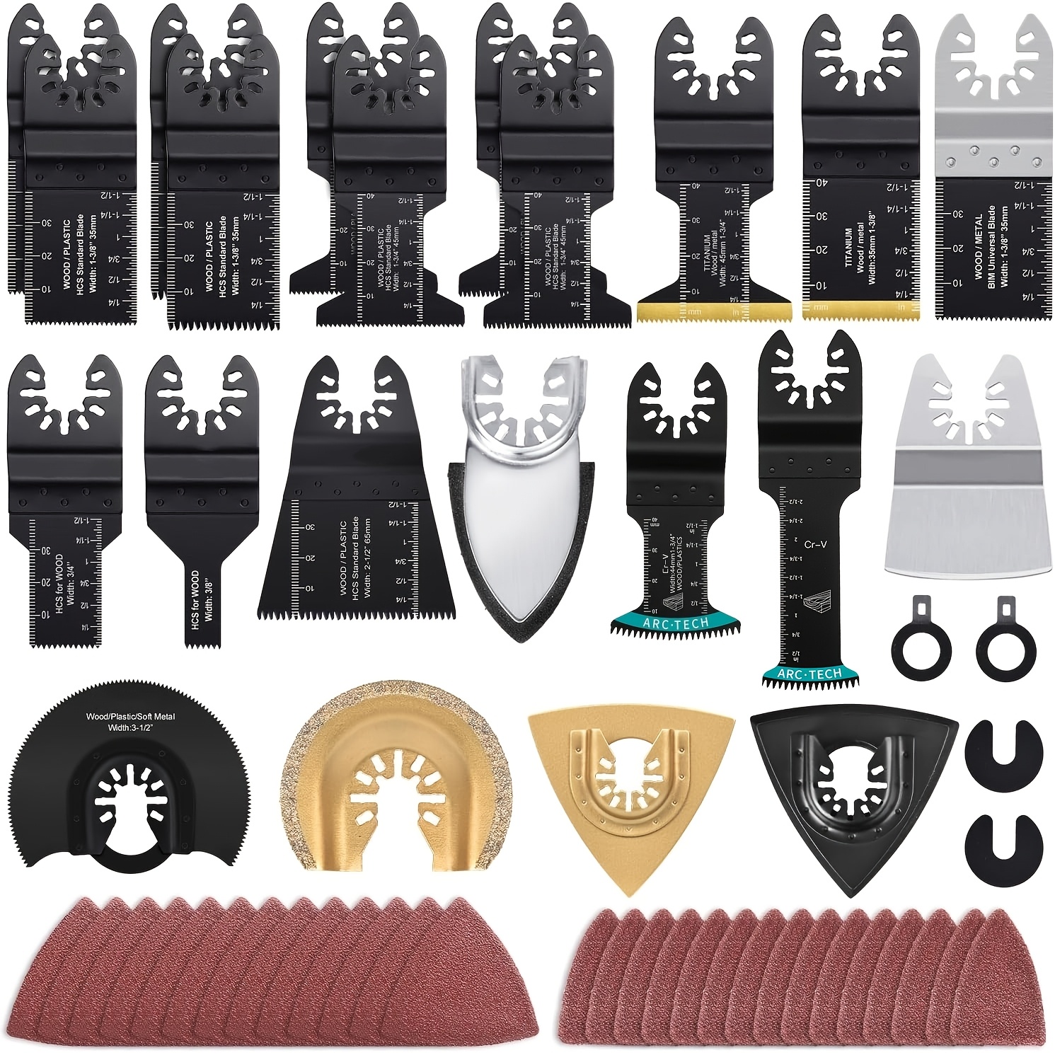 102 Pcs Sanding Pad Quick Release Universal Fit Multi Tool Oscillating Multitool Saw Blade compatible for Craftsman Rockwell k Porter Cable Black and