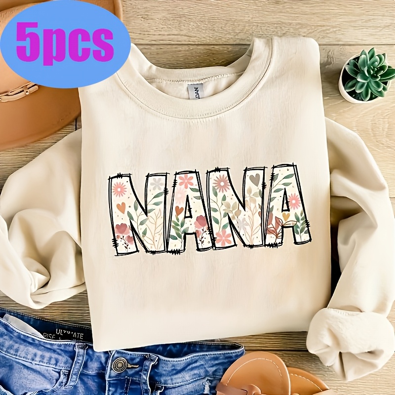 TEMU Lot de 5 autocollants thermocollants DIY pour T-shirt - Design floral "", couleurs mélangées, patchs à repasser pour vêtements et loisirs