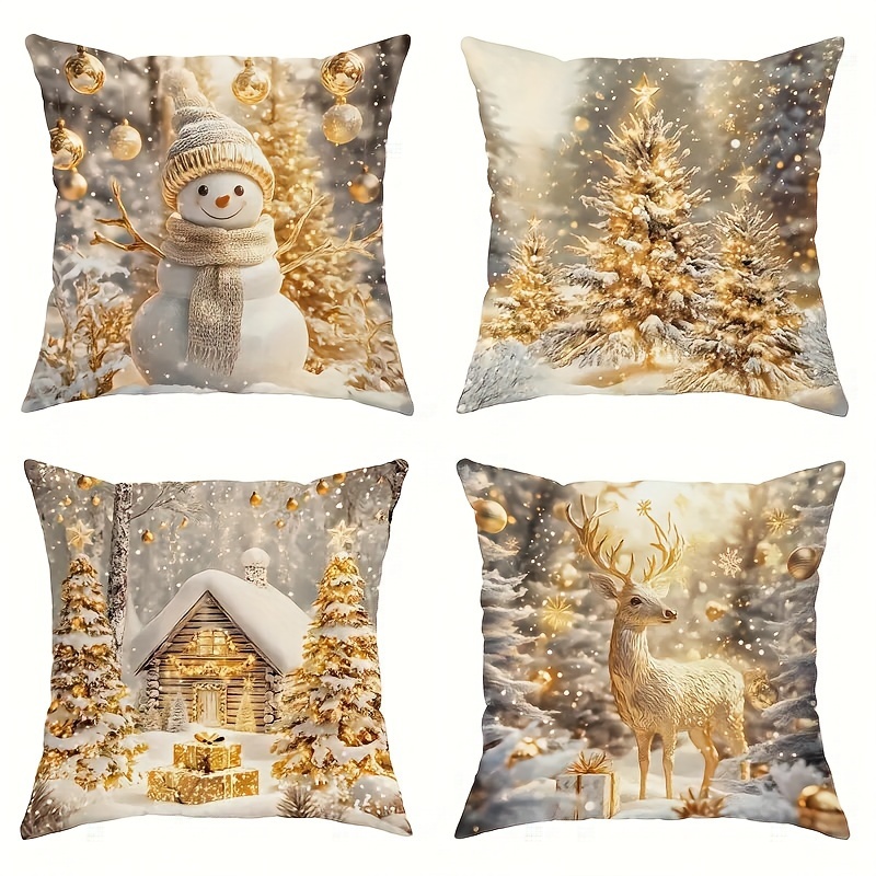 

Christmas Set Of 4, 18x18 , Luxurious Cushion , , Washable, Decor For , Bedroom, Sofa, Bed - -sided , No