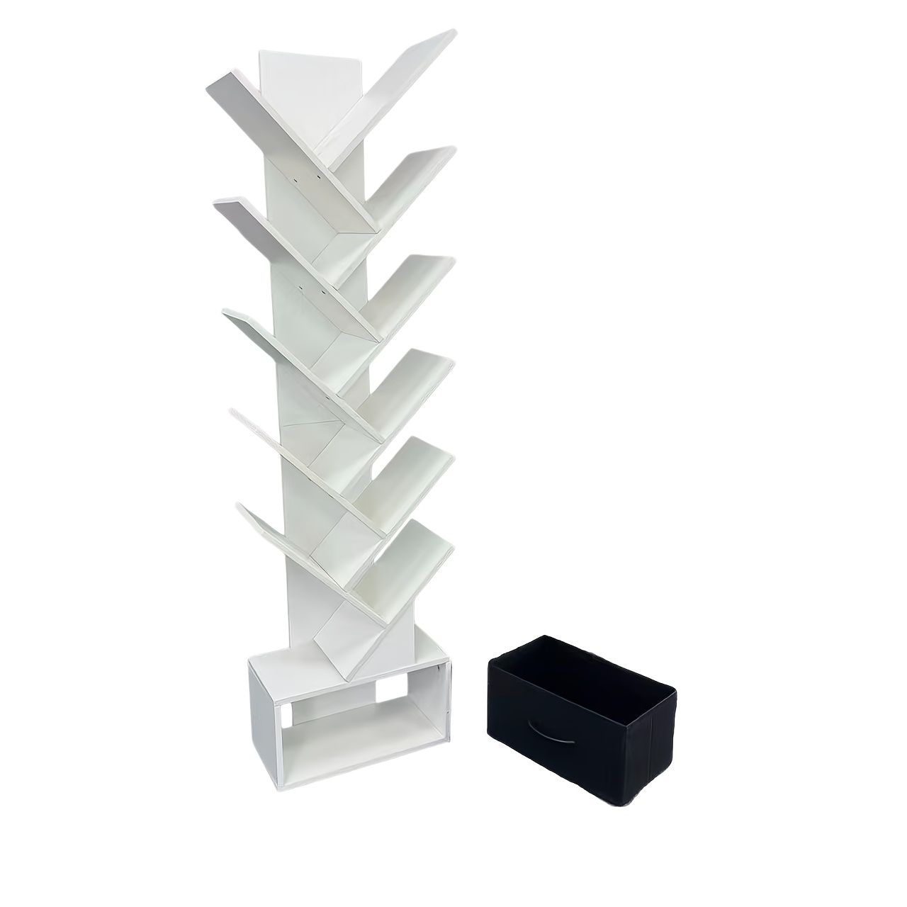12th And 14th Floors "-shaped Bookshelf Creative Display Rack Living Room Floor-to-ceiling Decoration Rack Solid Wood Material Storage Cabinet For Book Collection, Cd, Movie, Home, Office