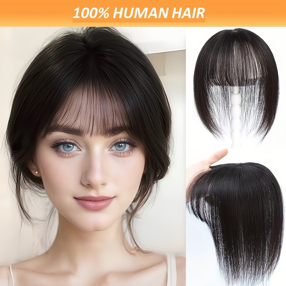 

Women's Human Hair Topper With Bangs, T-part Clip-in Hair Extensions For Thinning Hair,