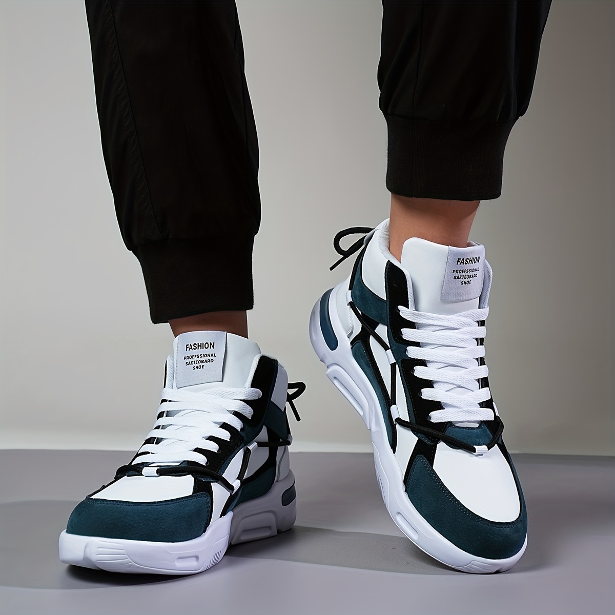 Men'S Front Strap Letter Pattern Contrast Color Double Shoelaces Fashion Design Outdoor Breathable High Top Casual Sneakers