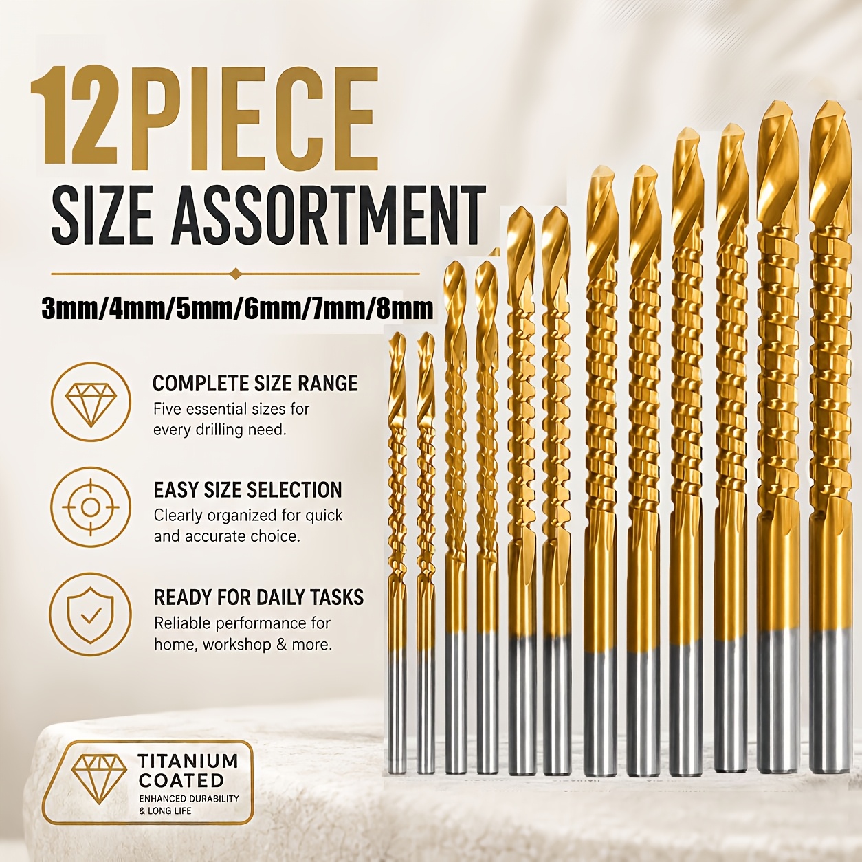 Image of 12pcs Steel Twist Drill Bits, Multifunctional 3-in-1 Tool For Drilling, Cutting, And Grooving, Designed For Use On Metal, Wood, And Plastic