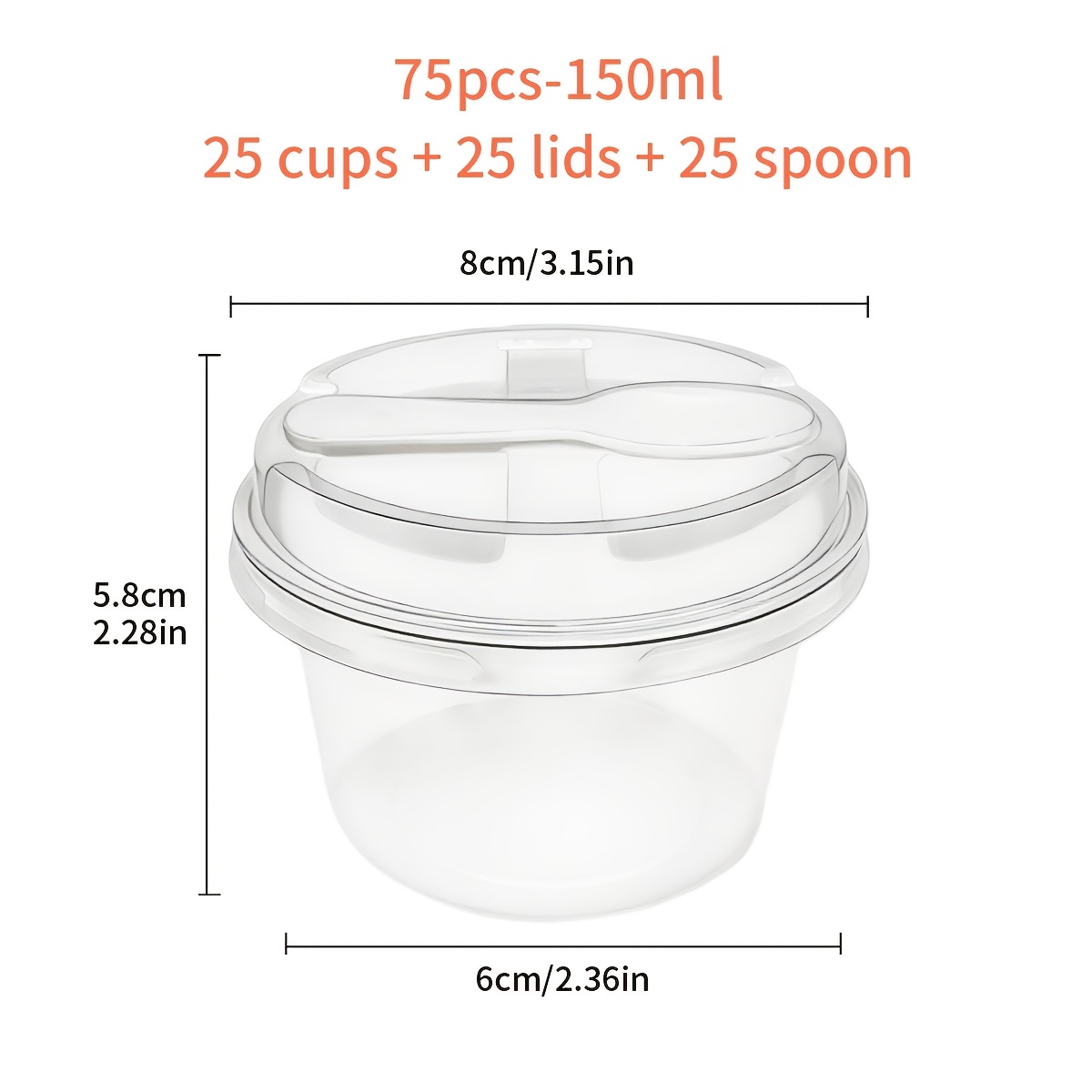 TEMU 150ml/5oz Portable Transparent Dessert Cups With Spoon And Lid, Airtight And Stackable. Transparent Cake Cups Are Multipurpose, Suitable For