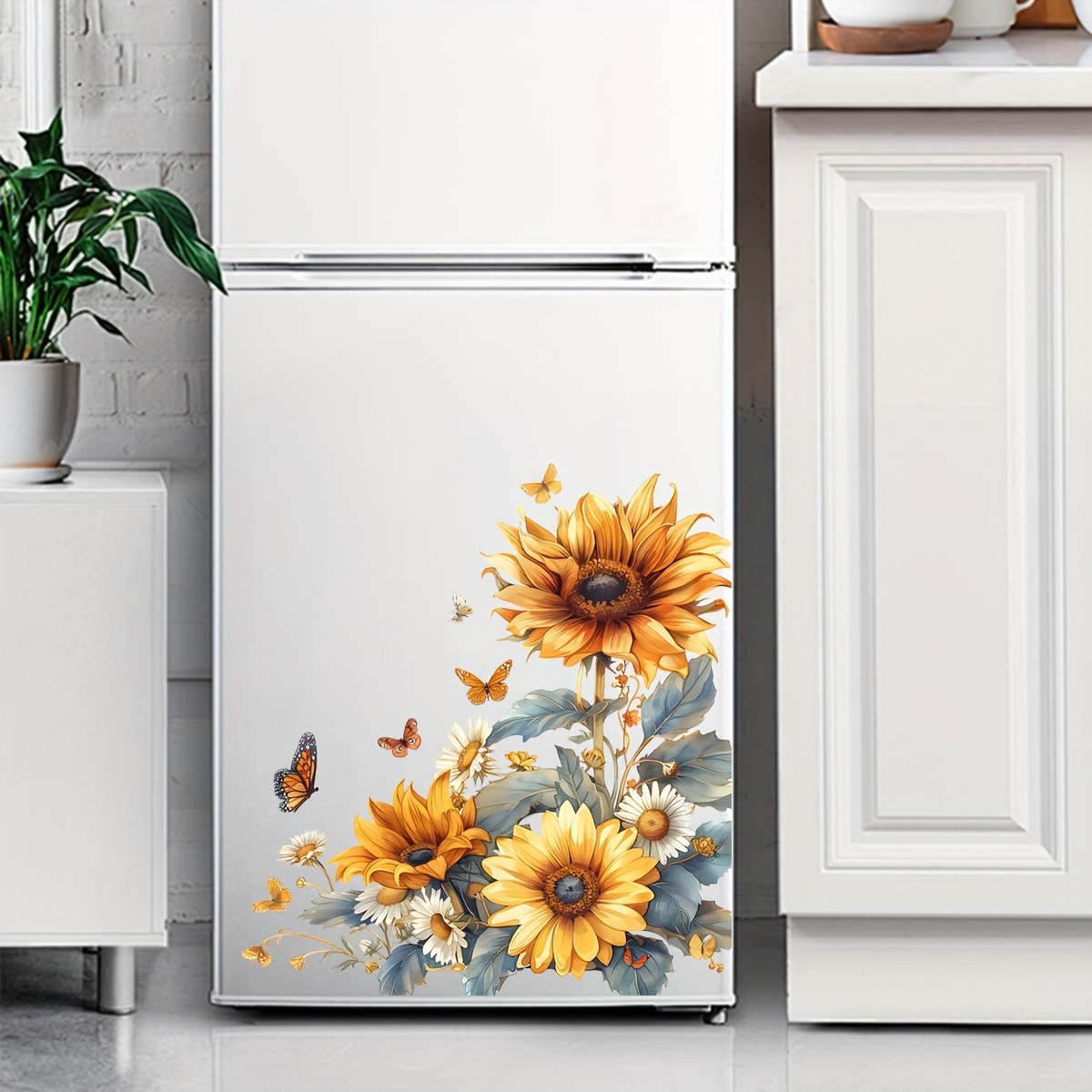 

1pc Contemporary Sunflower Wall Sticker, Waterproof Plastic Flower Decal For Living Room Bedroom, Matte , Self-adhesive, Single Use, Ceramic Surface Compatible, Irregular Shape, No Battery Required