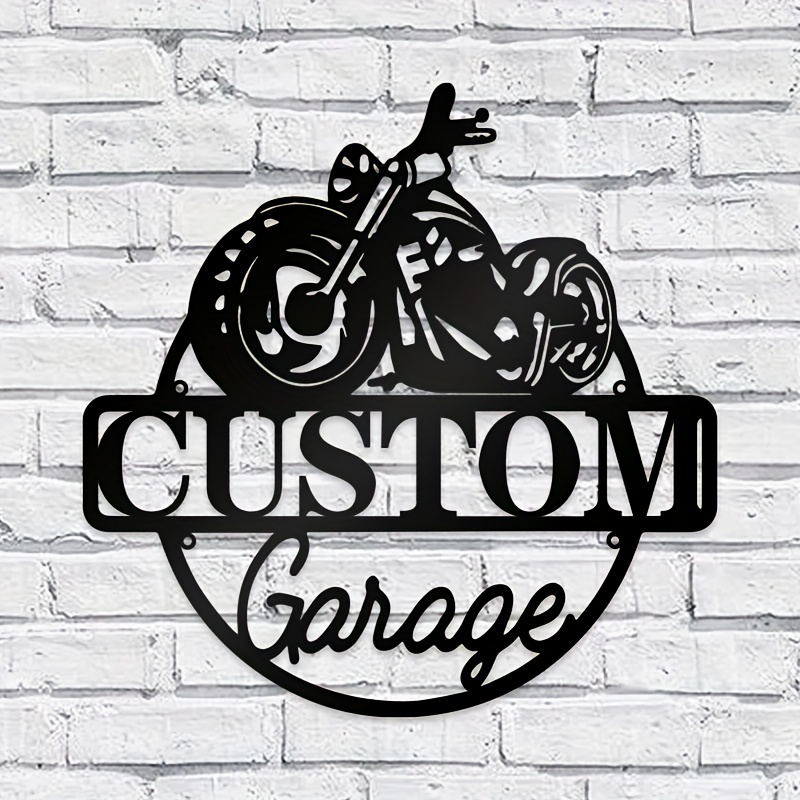 

Panneau mural en métal pour garage de moto avec nom personnalisé - Plaque en fer personnalisée pour Man Cave, cadeau unique pour une pendaison de crémaillère et la fête des pères