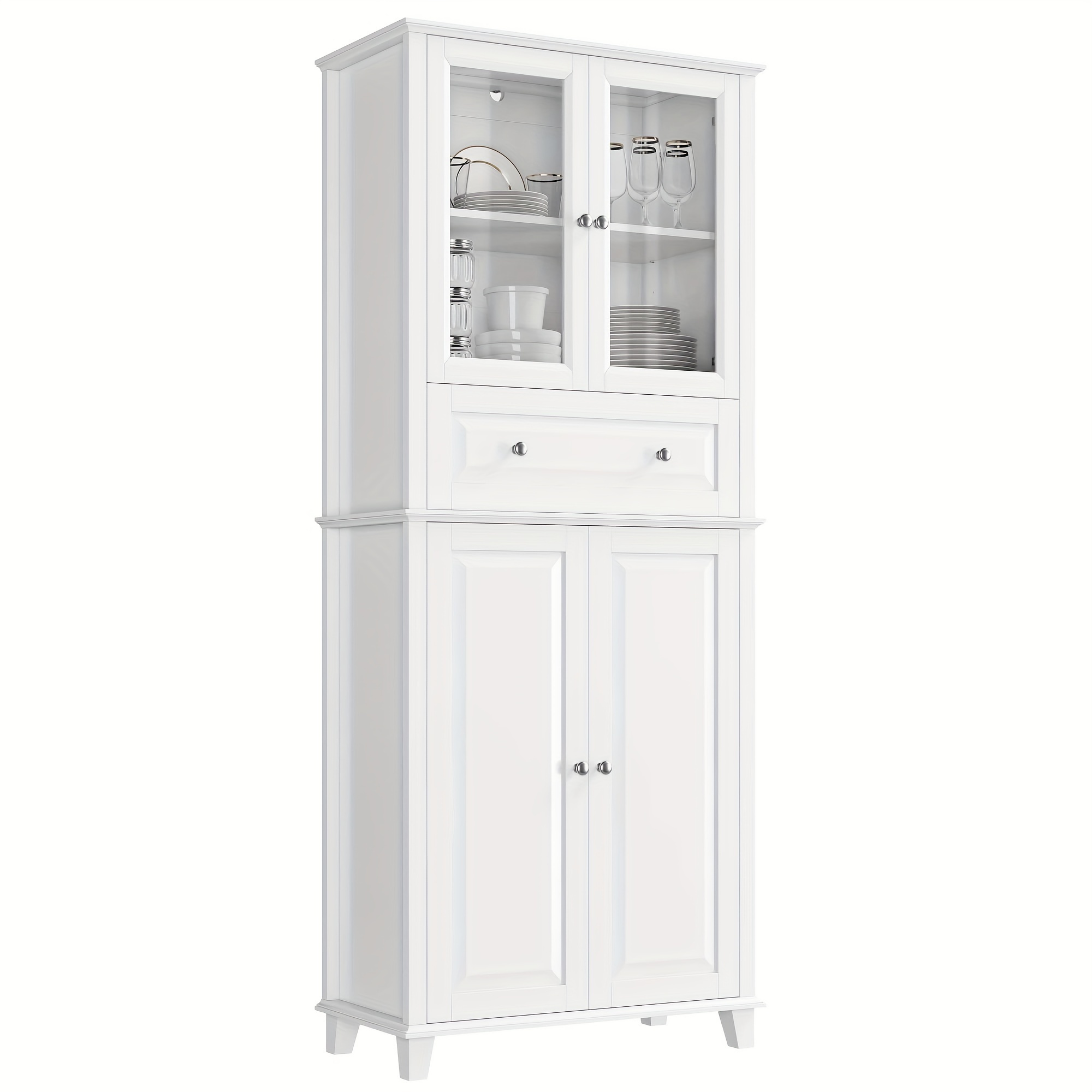 

Fultru 76'' Kitchen Pantry Storage Cabinet, , Freestanding Kitchen Cupboard With Large Drawer, Doors, And Adjustable Shelves For Dining Room, Living Room, Laundry, White