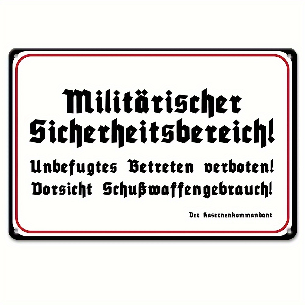 

Contemporary Aluminum Wall Decor Sign, Reusable German Military Warning, Industrial Quality Hd Print For Home, Restaurant, Bar, Café, Garage - 1pc, 8x12 Inches