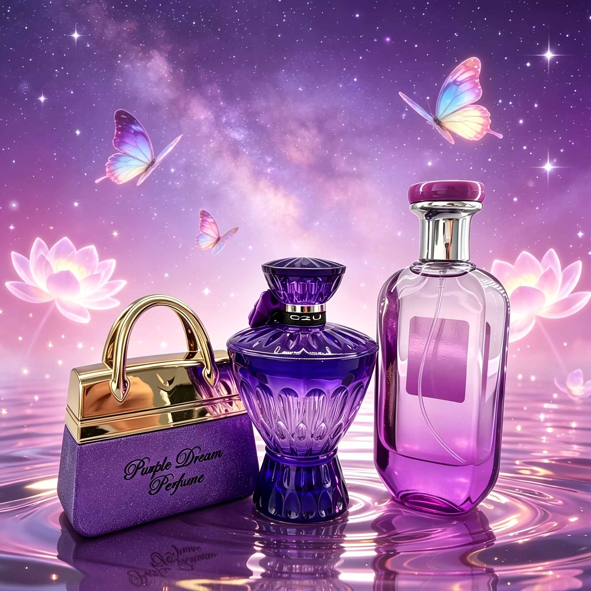 3pcs Purple Women's Edt Set | Creative Handbag And Retro Gem And Gradient Bottle X 1) Hair Perfume