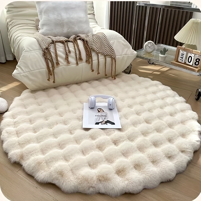 TEMU 1pc Round Rug Mat Thickened Plush Carpet Anti-slip Wear-resistant Soft Decorative Carpet