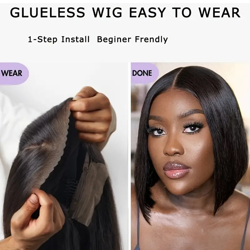 glueless 13x4 lace front wig straight short bob cut natural hairline with baby hairs hd transparent lace 150 density brazilian human hair for women parted or details 5