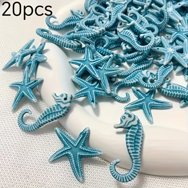 20pcs Set: 10pcs Seahorse + 10pcs Starfish Bohemian Beach Sea Horse Pendant Accessories For Making, Bracelets, Necklaces, Earrings, And Craft Decorations