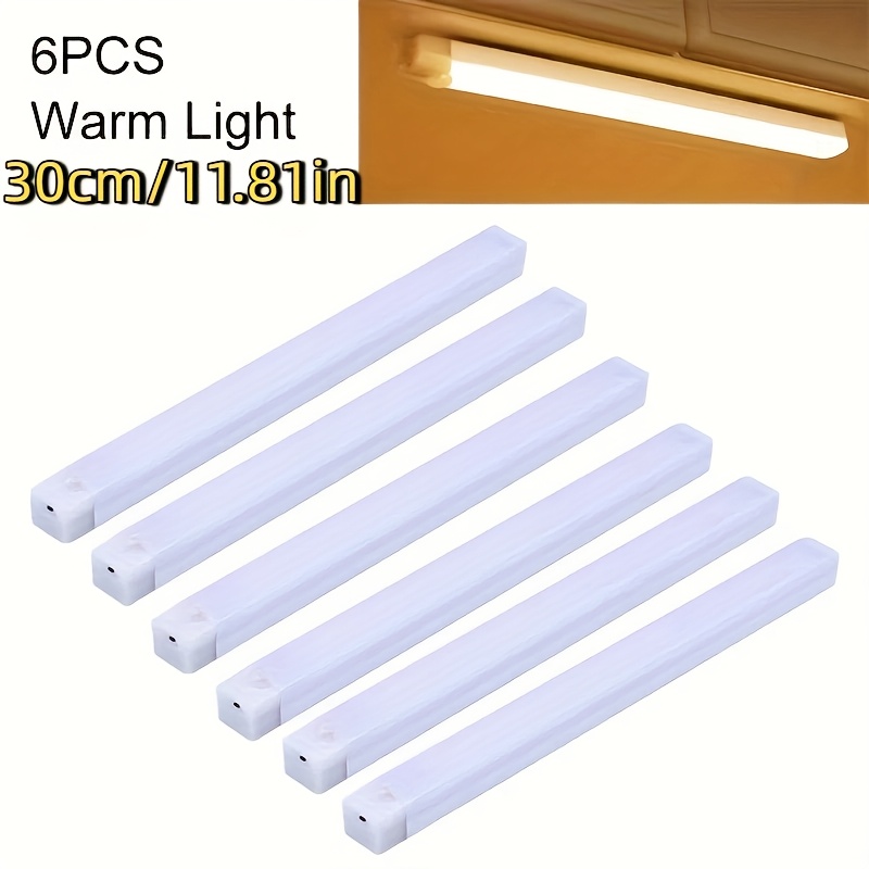 TEMU 6pcs Smart Sensor Led Lights, Usb Rechargeable Magnetic Mount Under Cabinet Lighting With Sensor, Energy- White Light Bars For Kitchen, Stairs,
