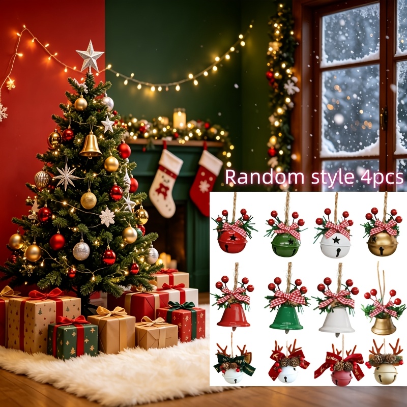 TEMU 4pcs Vintage Metal Christmas Ornaments, Random Style Multi-functional Hanging Decorations With Red And Golden Accents, Durable Metal Christmas