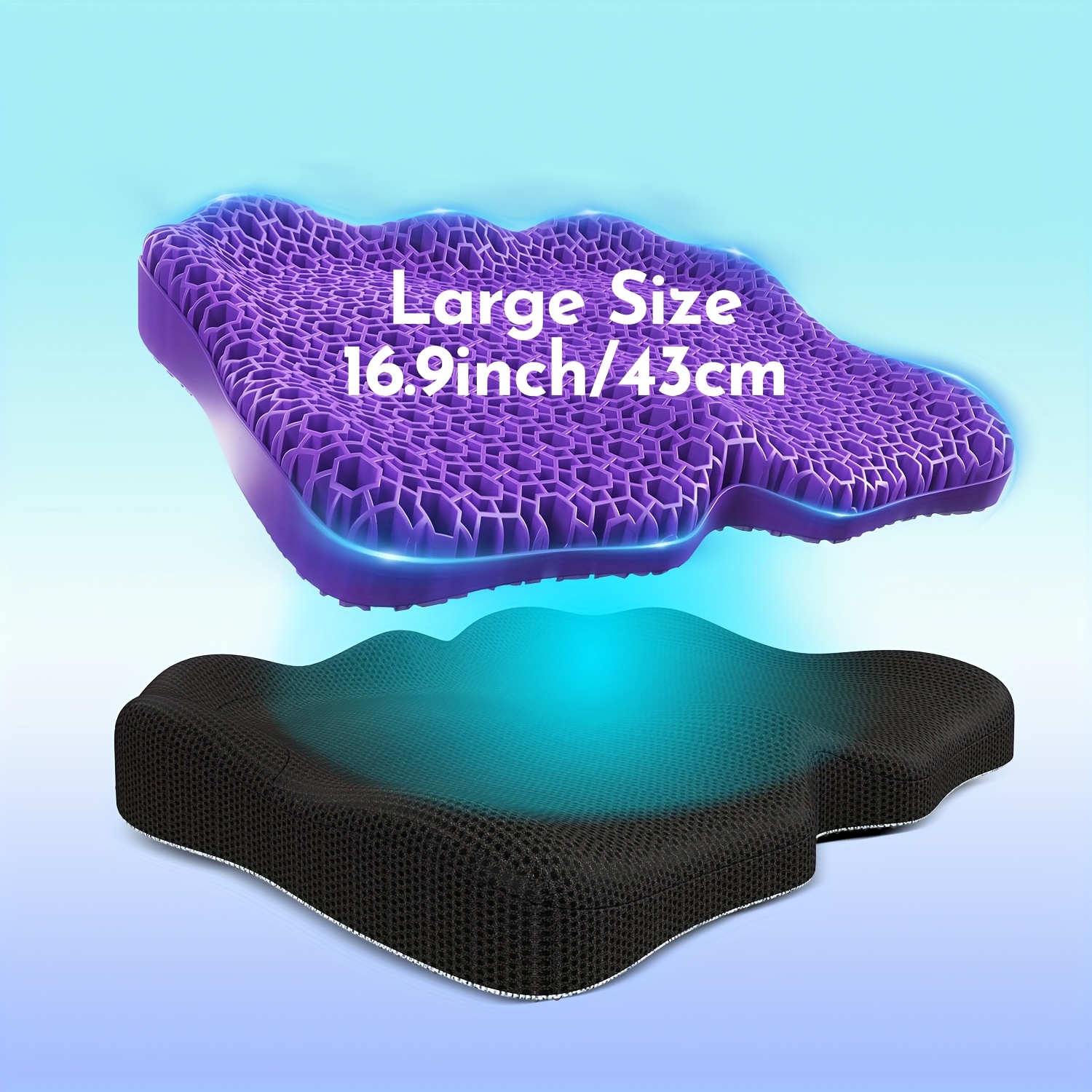TEMU Extra-large Thick Gel Seat Cushion, 3d Honeycomb , Pressure Relief, Breathable With Elasticity. Office, Car, Home, Outdoor Camping And