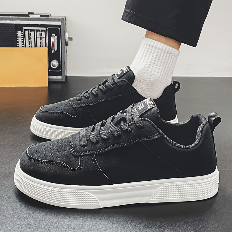 1 Pair MAINALUN Men's All-Season Casual Sports Sneakers, Solid Color Low Top Lace-Up Shoes with Faux Upper, Fabric Inner, PVC Sole, and Cloth Insole for Daily Wear and Training, Outdoor Travel, Movement Style, Leisure Style, Four Seasons, Spring/Summer, Autumn/Winter