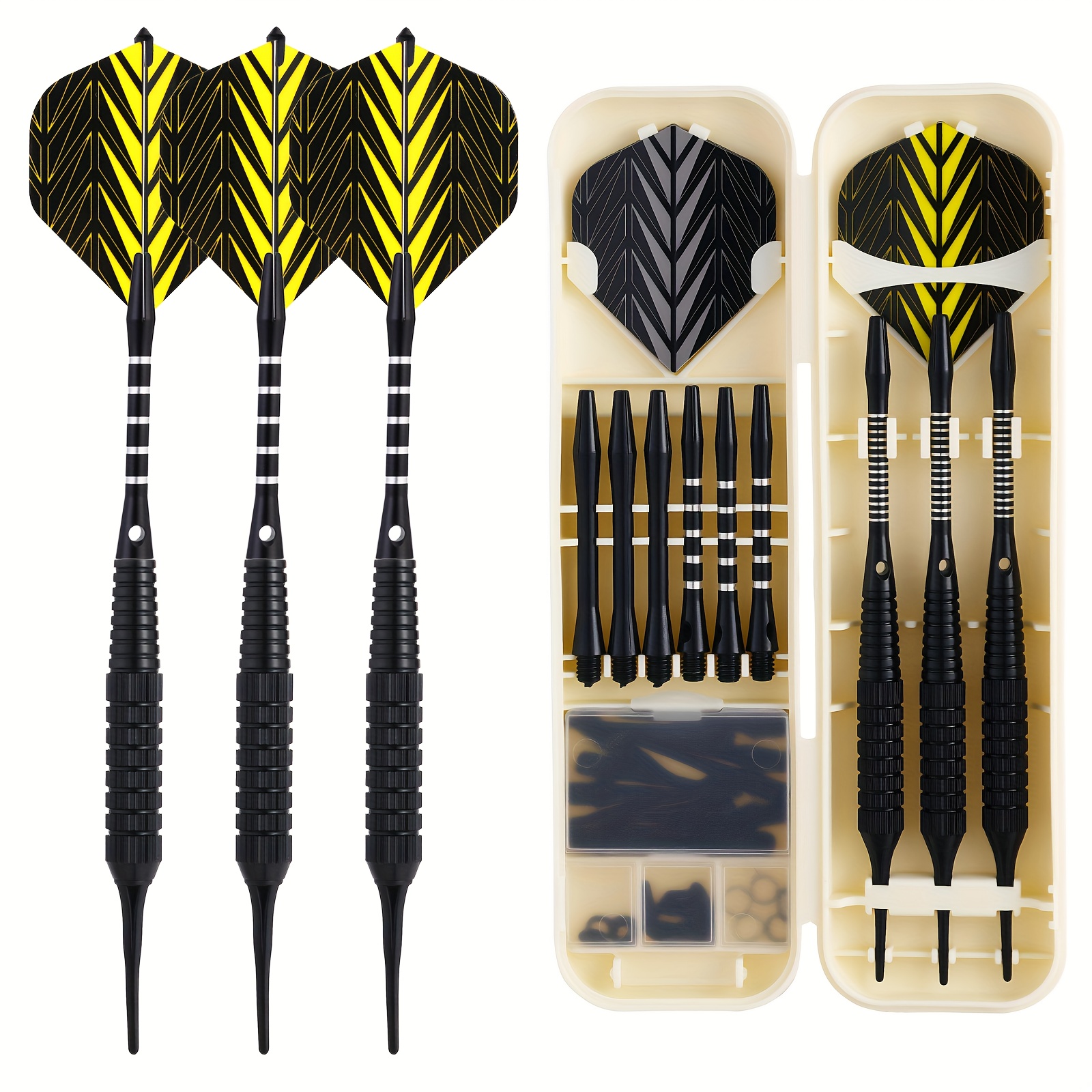 Image of 18g Flexible Pointed Dart; 3pcs- Professional Plastic Dart Head With Brass ; 6 Aluminum Shafts; Quality Dart Heads; 6 Wings, Perfect For Bar, Office Entertainment, .