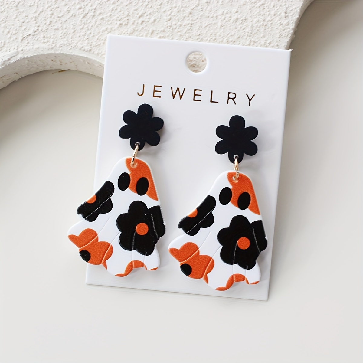 TEMU 1 Pair Halloween Cute Printed Acrylic Dangle Earrings For Women - Retro Clay Texture Minimalist Versatile Gift
