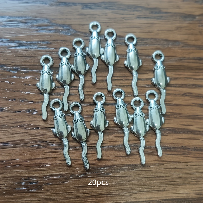 TEMU 20pcs de breloques souris argentées antiques pour boucles d'oreilles, , bracelets et accessoires de bijoux, mesurant 24X6Mm