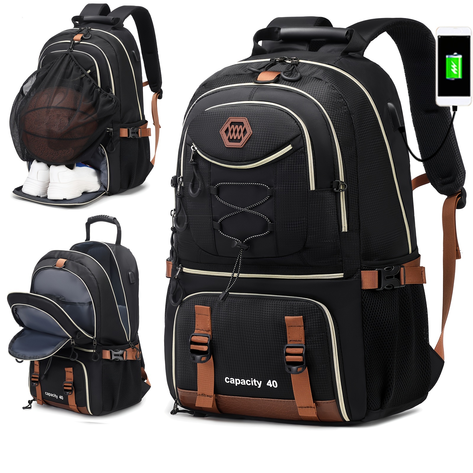 Backpack with ball net on sale