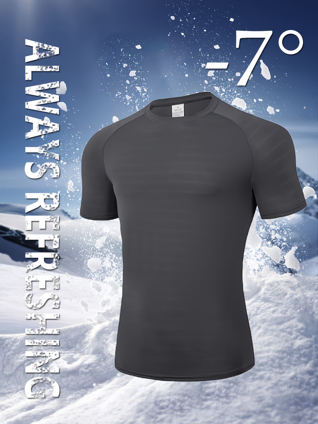 1pc Men'S 7? Ice Sliky Fiber Fabric T-Shirt - High Elasticity Quick-Dry Breathable Moisture-Wicking Fabric, Ice Shrink Quick-Dry Technology for Sports & Casual Wear, Regular Fit Crew Neck, Moisturewicking Shirt, Sleek Design, Highelasticity Fabric