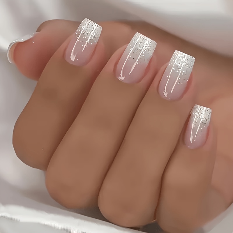 TEMU 48pz Unghie Finte Naturali a Pressione Adatte per Uso - Sfumatura Rosa Nudo a Forma Quadrata Media & da Nudo a Rosa, Applicazione per da Donna,